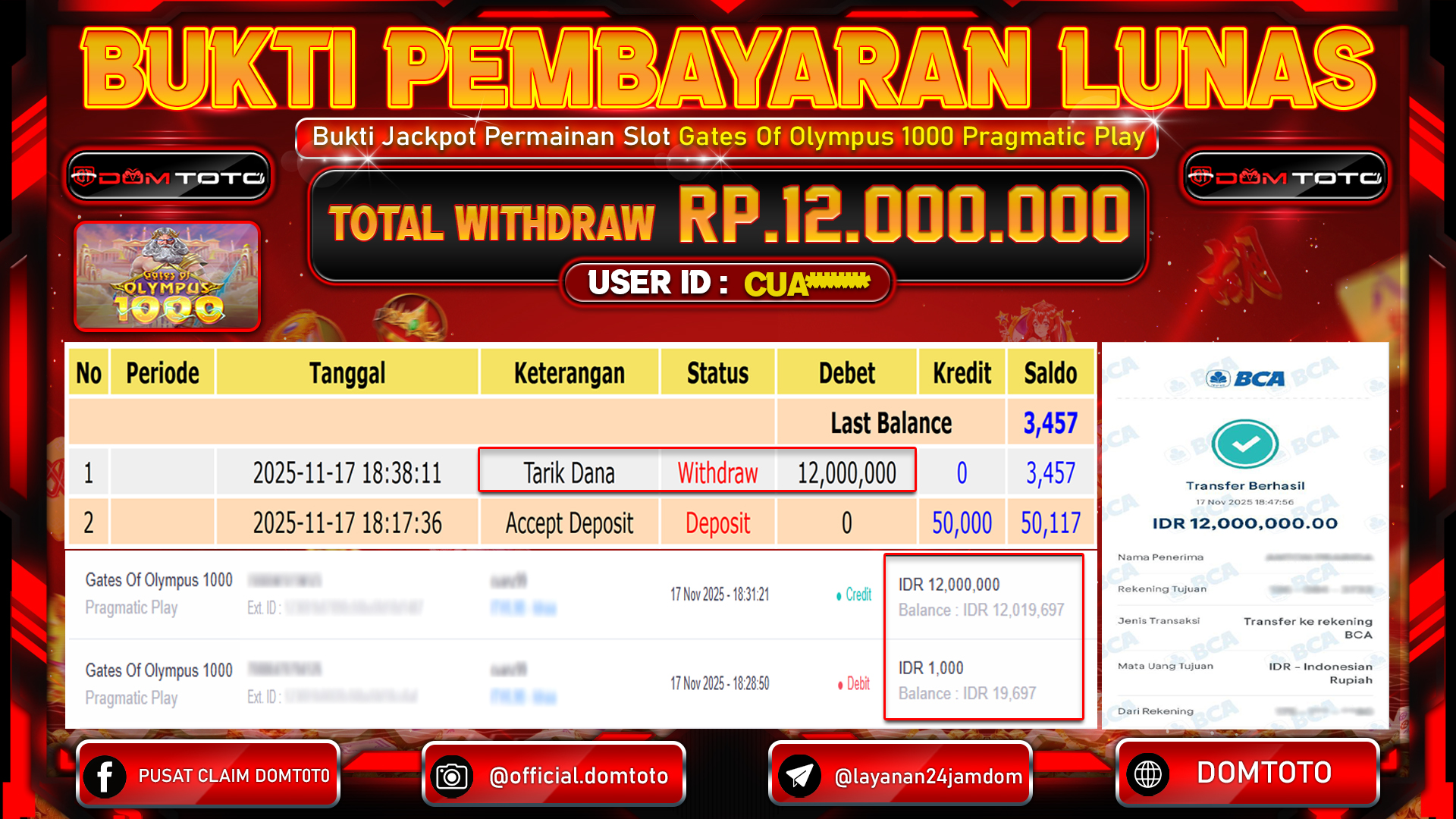 JACKPOT SLOT Gates Of Olympus 1000 Pragmatic Play  17 NOVEMBER 2025